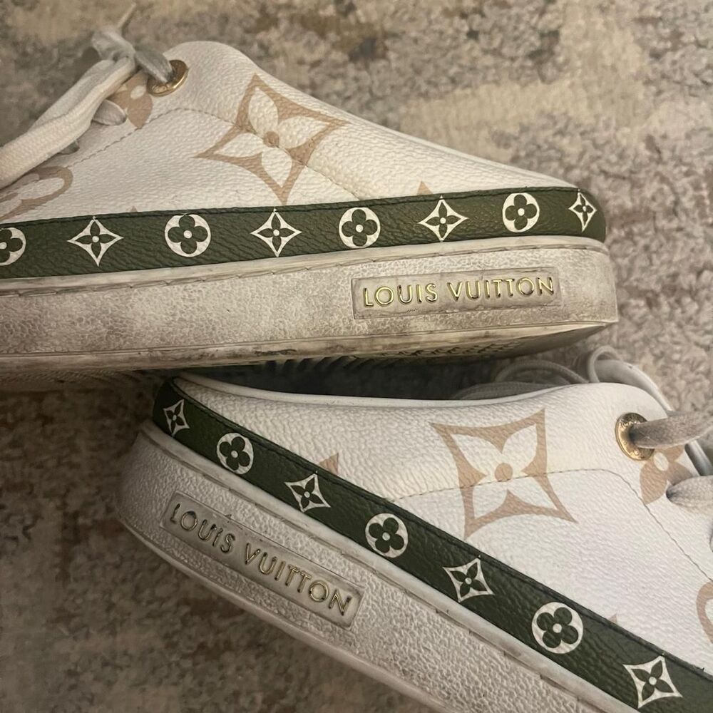 Louis Vuitton white and dark green trainers sliders - Picture 3 of 5